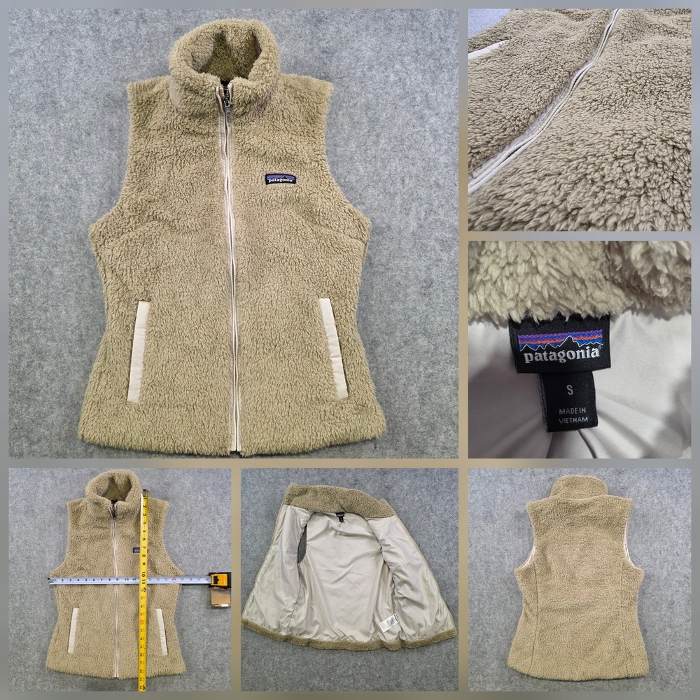 Patagonia Los Gatos Vest Womens Small Beige Sherpa Fleece Full Zip Jacket Warm